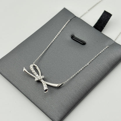 Diamond Bow Necklace, 14K White Gold