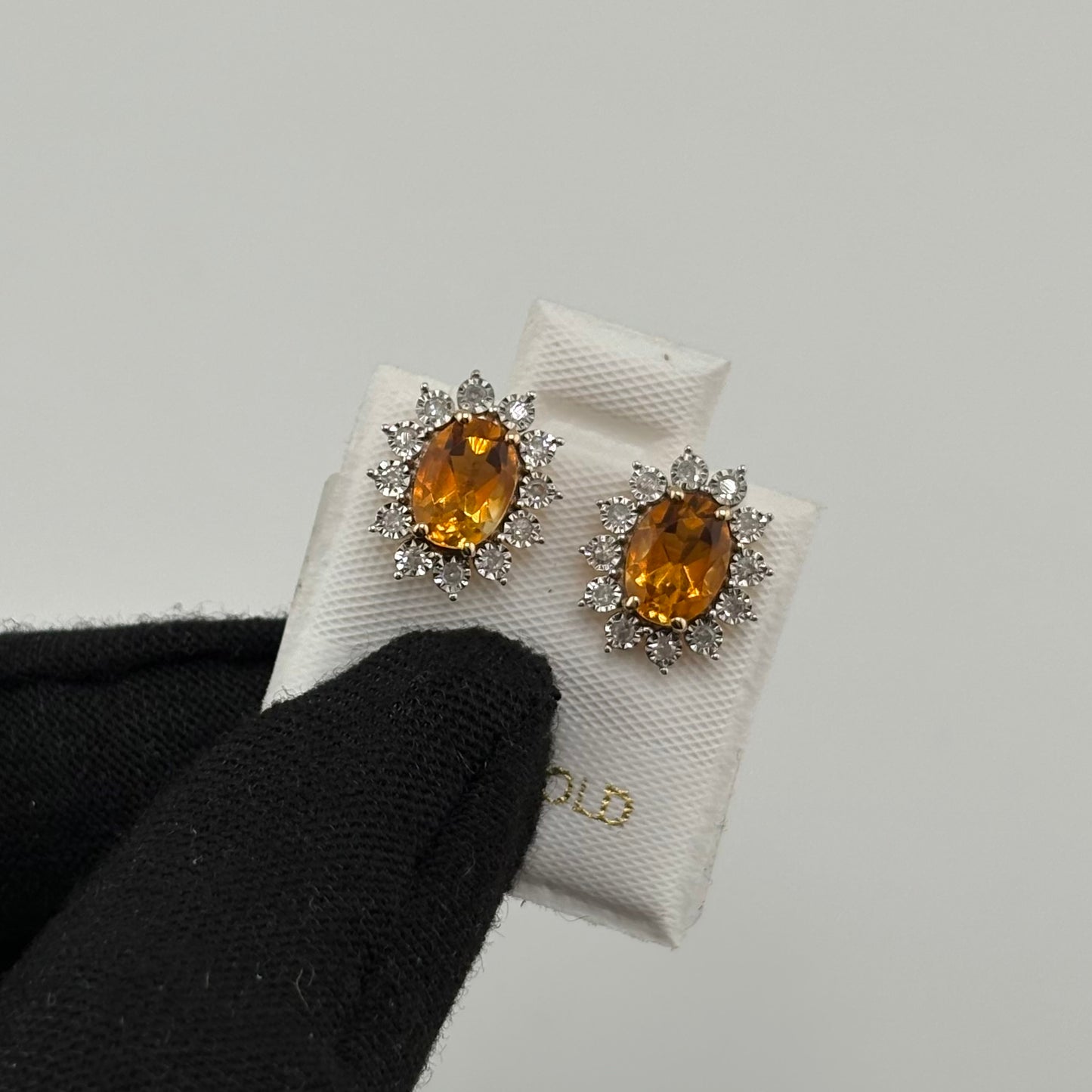 1.4CT Oval Citrine Studs with Diamonds