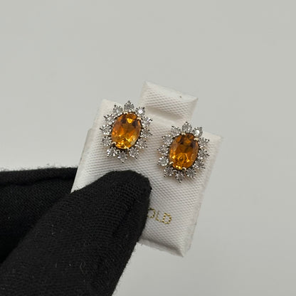 1.4CT Oval Citrine Studs with Diamonds