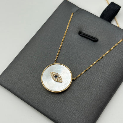 Effy 14K Yellow Gold Mother-of-Pearl & Diamond Evil Eye Necklace