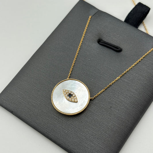 14K Yellow Gold Mother-of-Pearl & Diamond Evil Eye Necklace