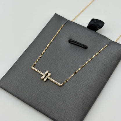 14K Yellow Gold Diamond Geometric Bar Necklace