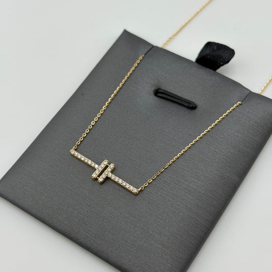 14K Yellow Gold Diamond Geometric Bar Necklace
