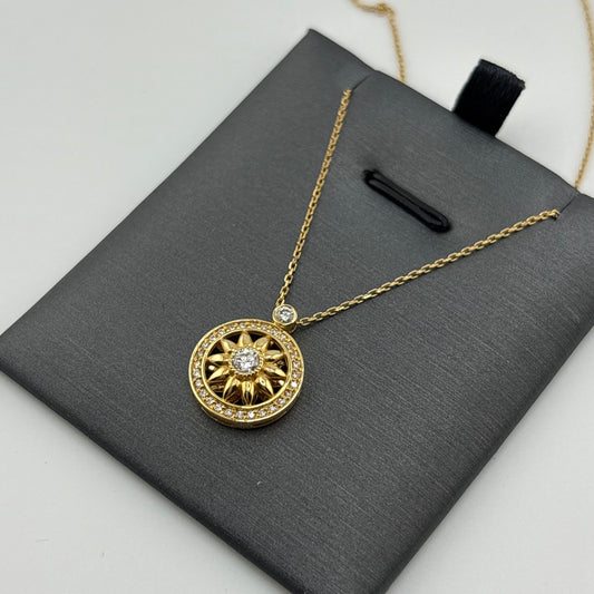 18K Gold Sunburst Necklace with Diamonds