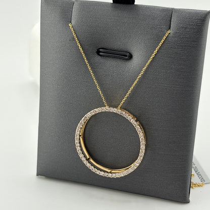 Diamond Circle Pendant Necklace 14k Yellow Gold 18”