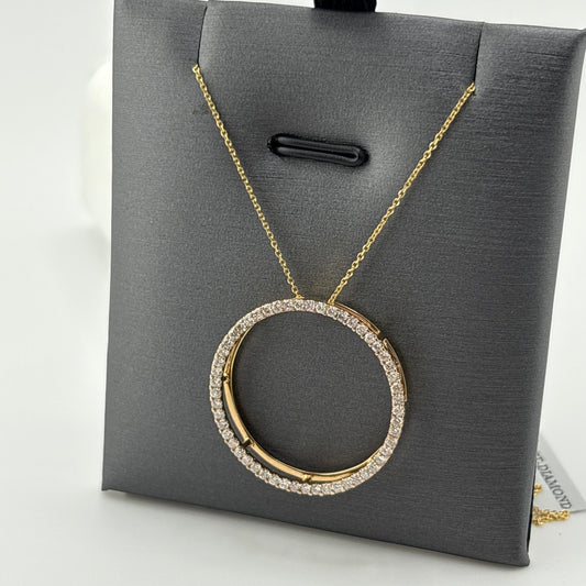 Diamond Circle Pendant Necklace 14k Yellow Gold 18”