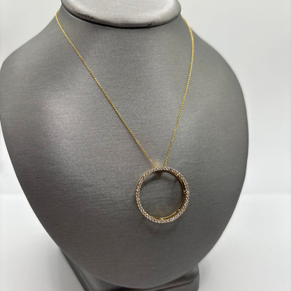Diamond Circle Pendant Necklace 14k Yellow Gold 18”