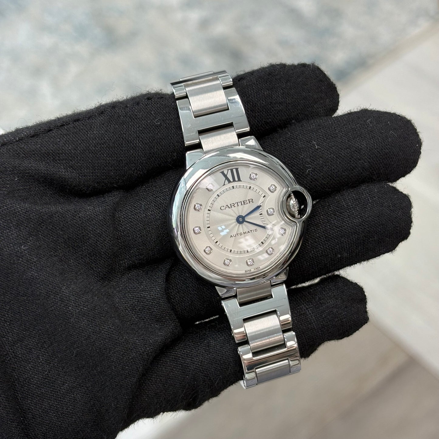 Cartier Ballon Bleu 33mm Automatic Factory Diamond Dial Steel Watch