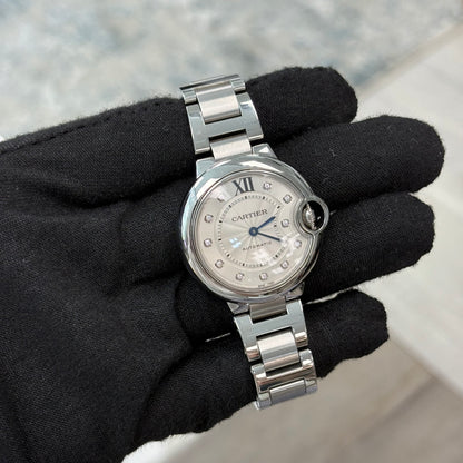 Cartier Ballon Bleu 33mm Automatic Factory Diamond Dial Steel Watch