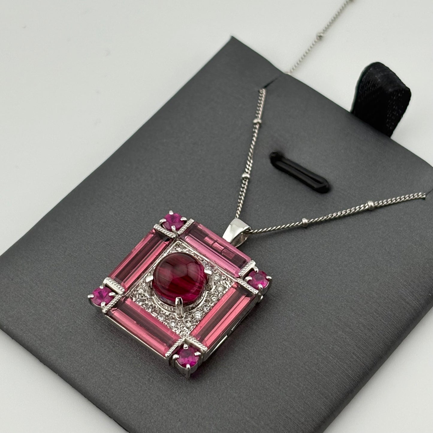 7.77CTW Pink Cat’s-Eye Tourmaline & Diamond Pendant Necklace, 18K White Gold