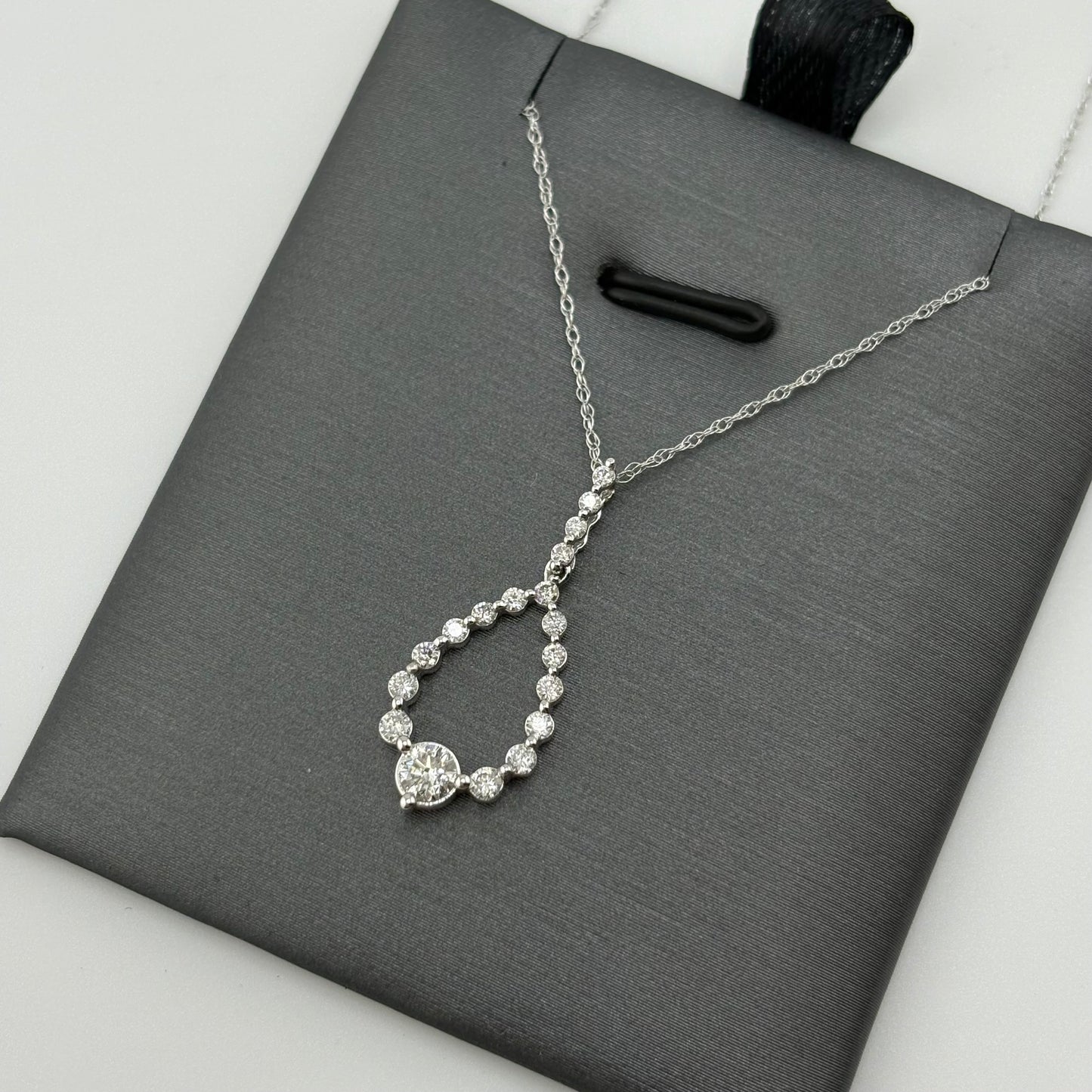 14K White Gold Diamond Teardrop Necklace