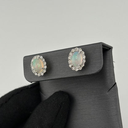 1.4CT Opal Studs with Diamonds