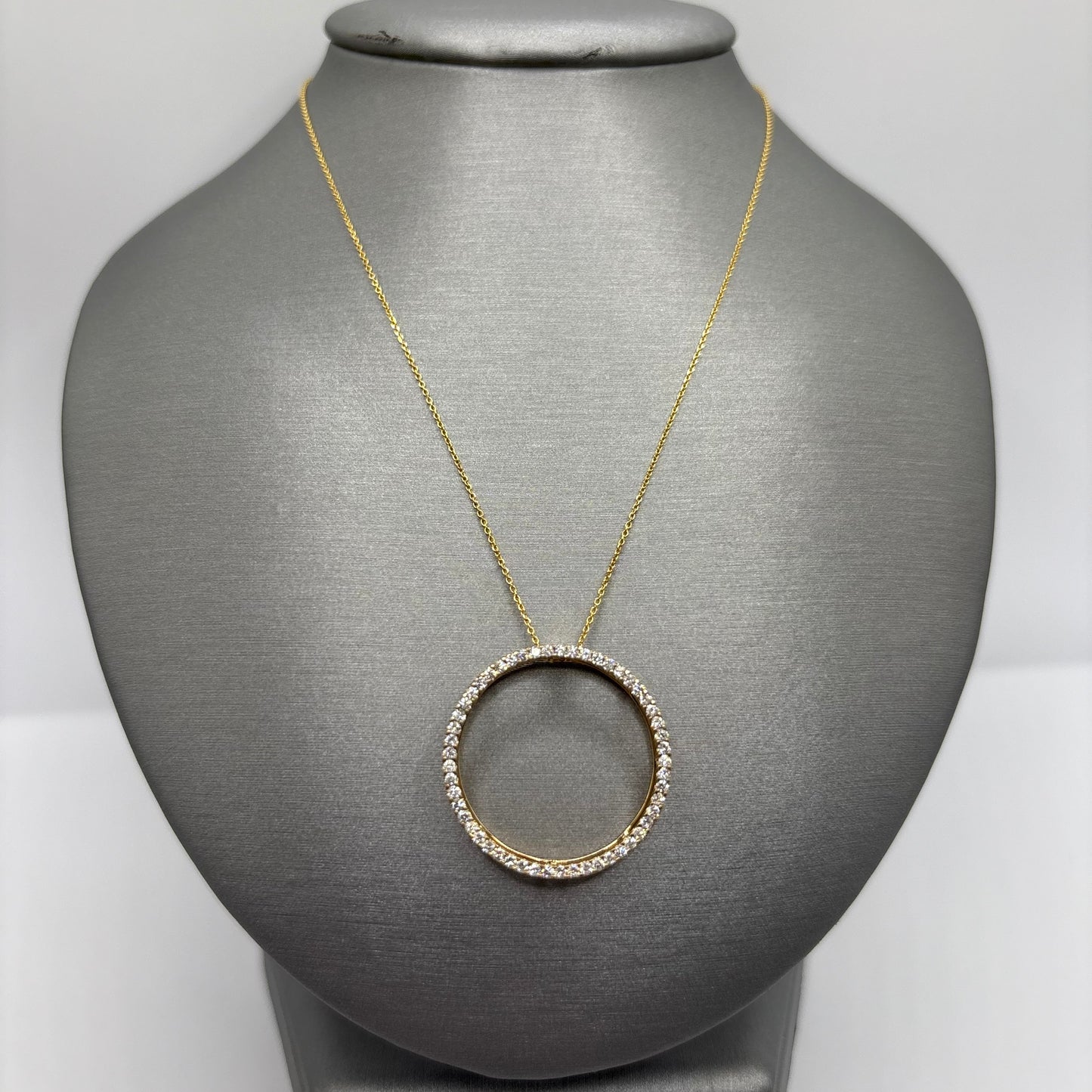 Diamond Circle Pendant Necklace 14k Yellow Gold 18”