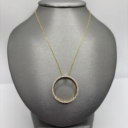 Diamond Circle Pendant Necklace 14k Yellow Gold 18”