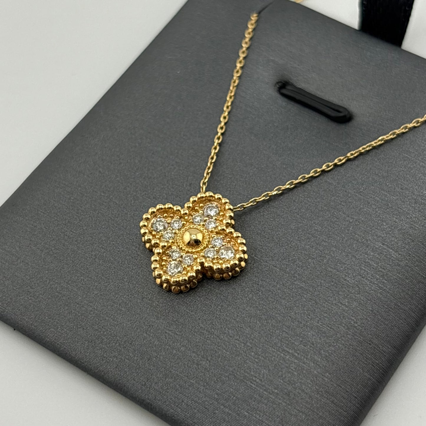18K Gold Clover Necklace with Diamonds