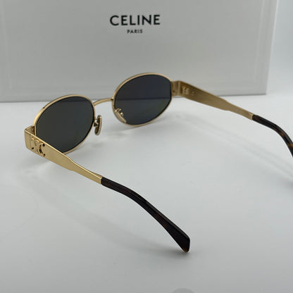 Celine Metal Triomphe Sunglasses, Gold Oval
