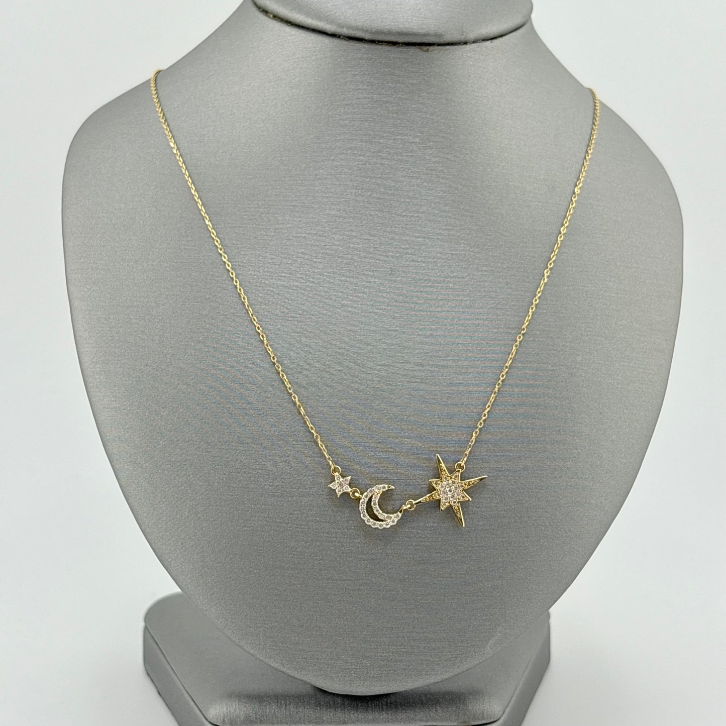 18K Yellow Gold Diamond Celestial Moon & Star Necklace