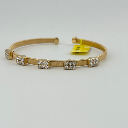 Diamond Flexible Open Cuff Bangle 14K Yellow Gold