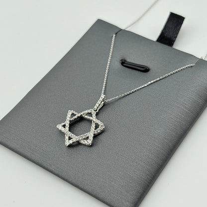 Diamond Star of David Necklace, 14k White Gold