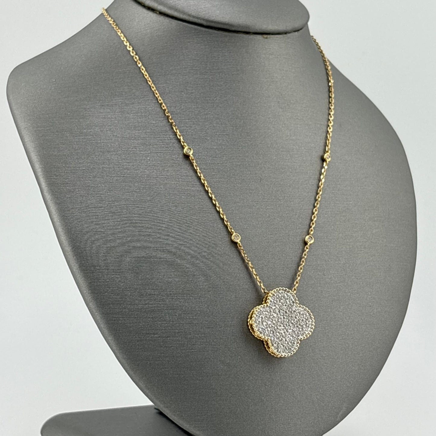 Effy 14K Yellow Gold Pave Diamond Clover Necklace