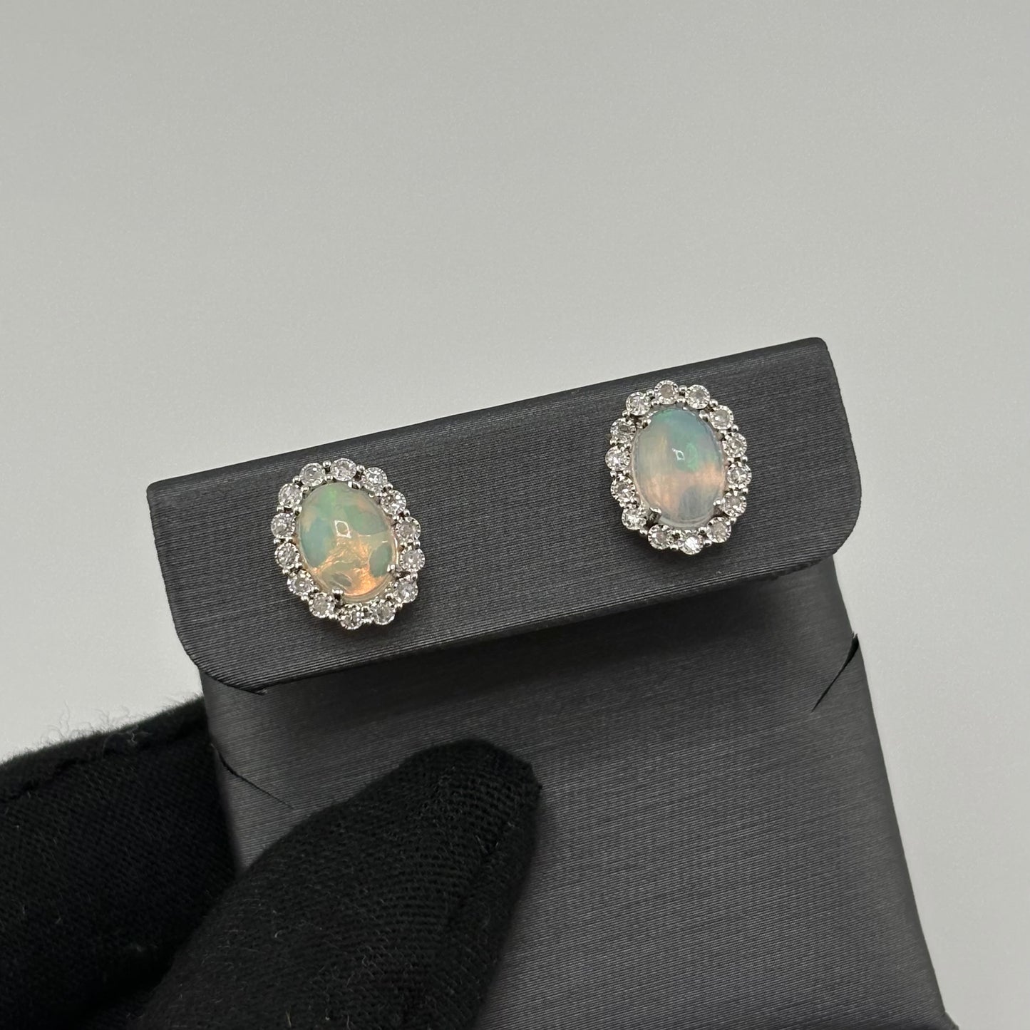 1.4CT Opal Studs with Diamonds