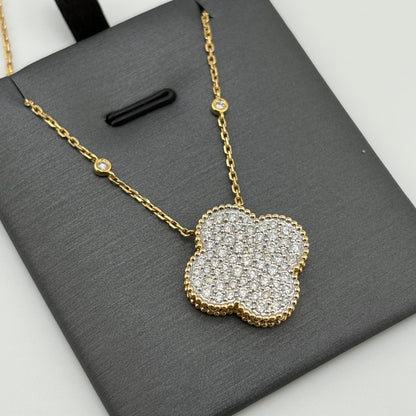Effy 14K Yellow Gold Pave Diamond Clover Necklace