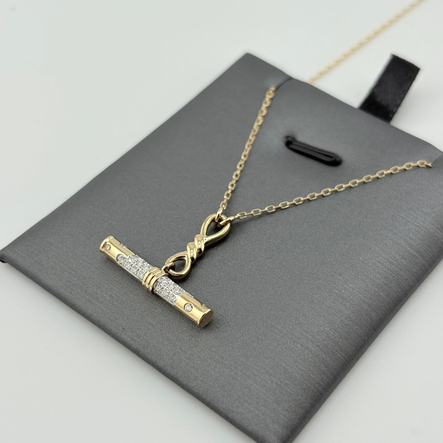 Diamond T-Bar Necklace, 14K Yellow Gold