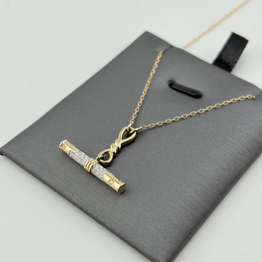 Diamond T-Bar Necklace, 14K Yellow Gold