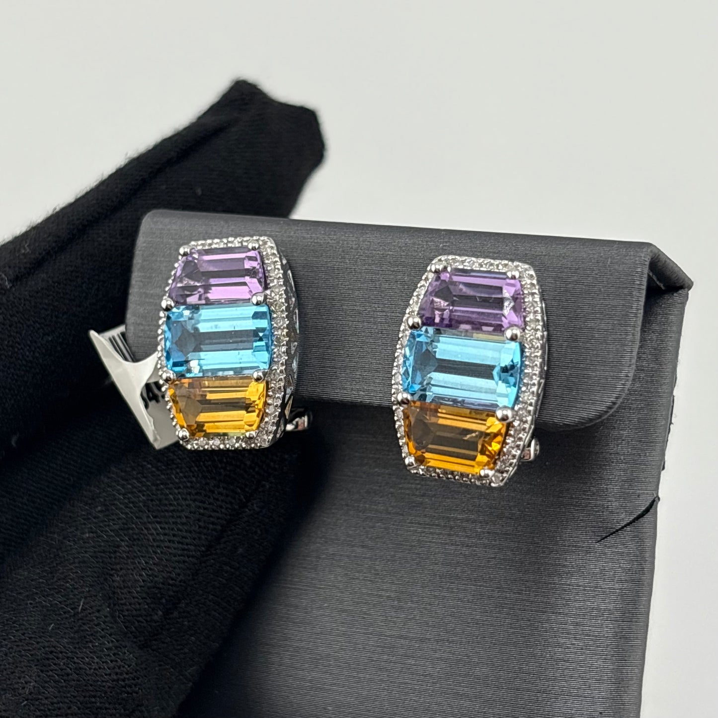 9CTW Multi-Gemstone & Diamond Earrings, 14K White Gold