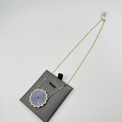 20.63CT Carved Chalcedony, Sapphire & Diamond Flower Necklace in 18K Gold
