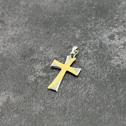 14k Gold Two-Tone Cross Pendant