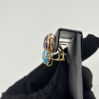 16.50CTW Amethyst & Blue Topaz Earrings, 14K Yellow Gold
