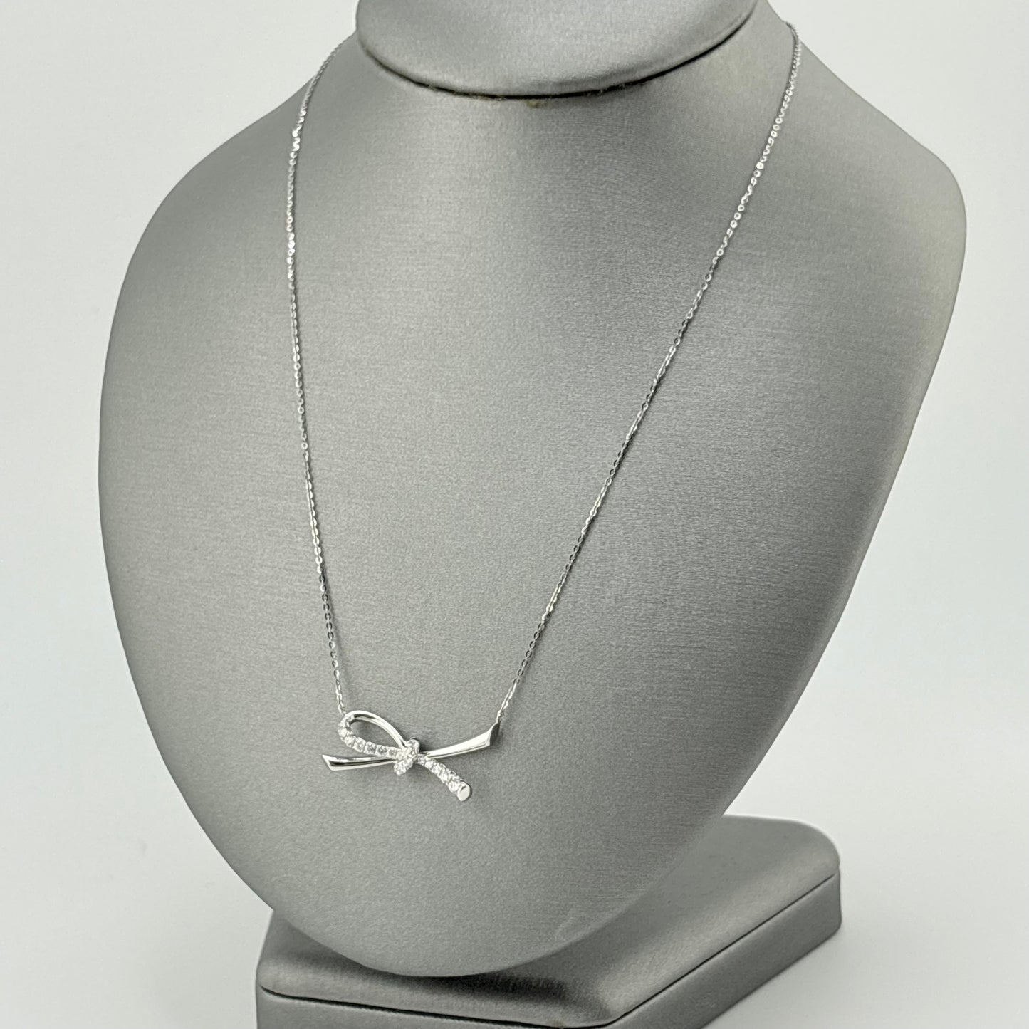 Diamond Bow Necklace, 14K White Gold
