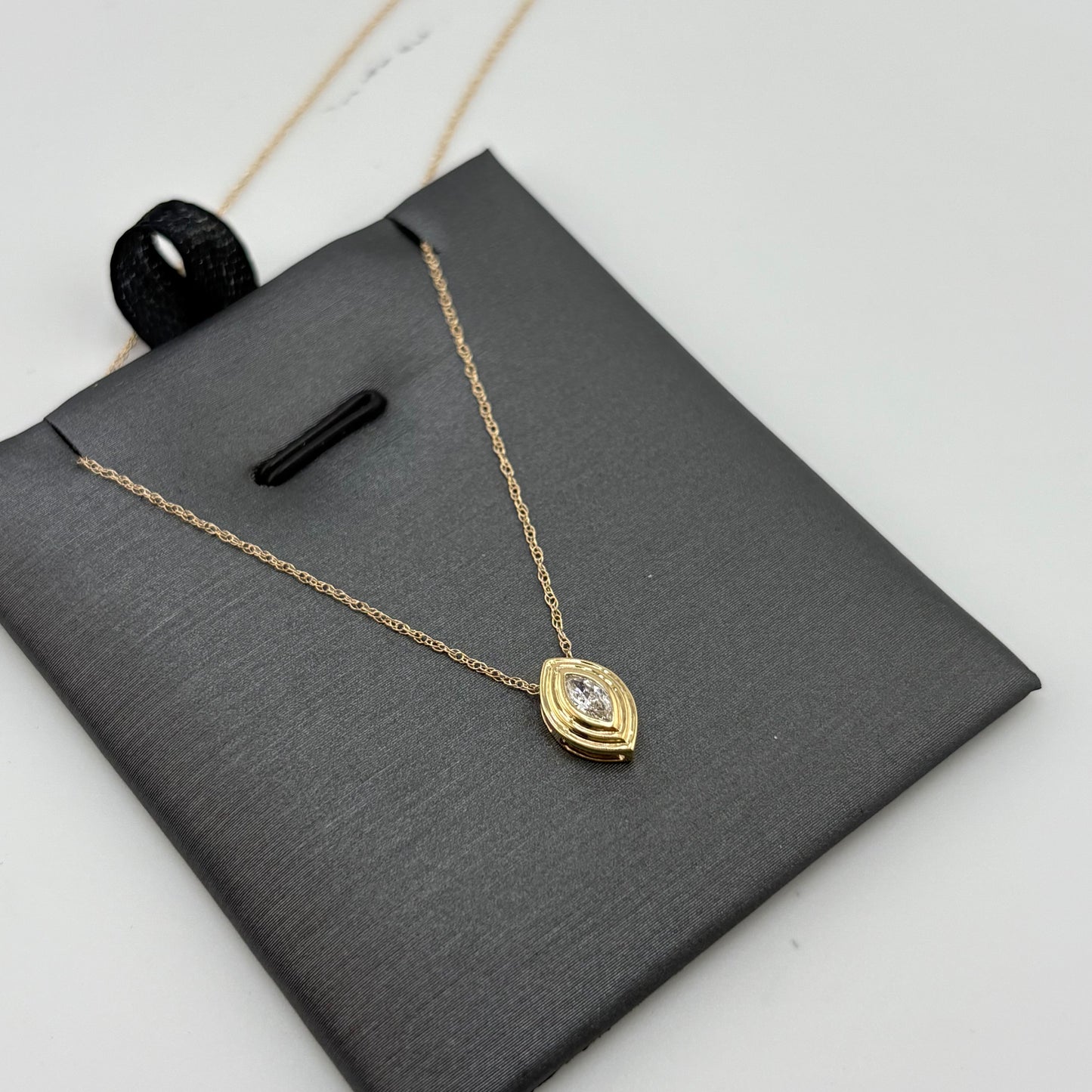 14K Yellow Gold Marquise Diamond Pendant Necklace