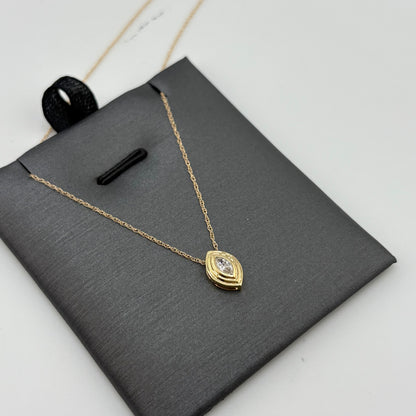 14K Yellow Gold Marquise Diamond Pendant Necklace