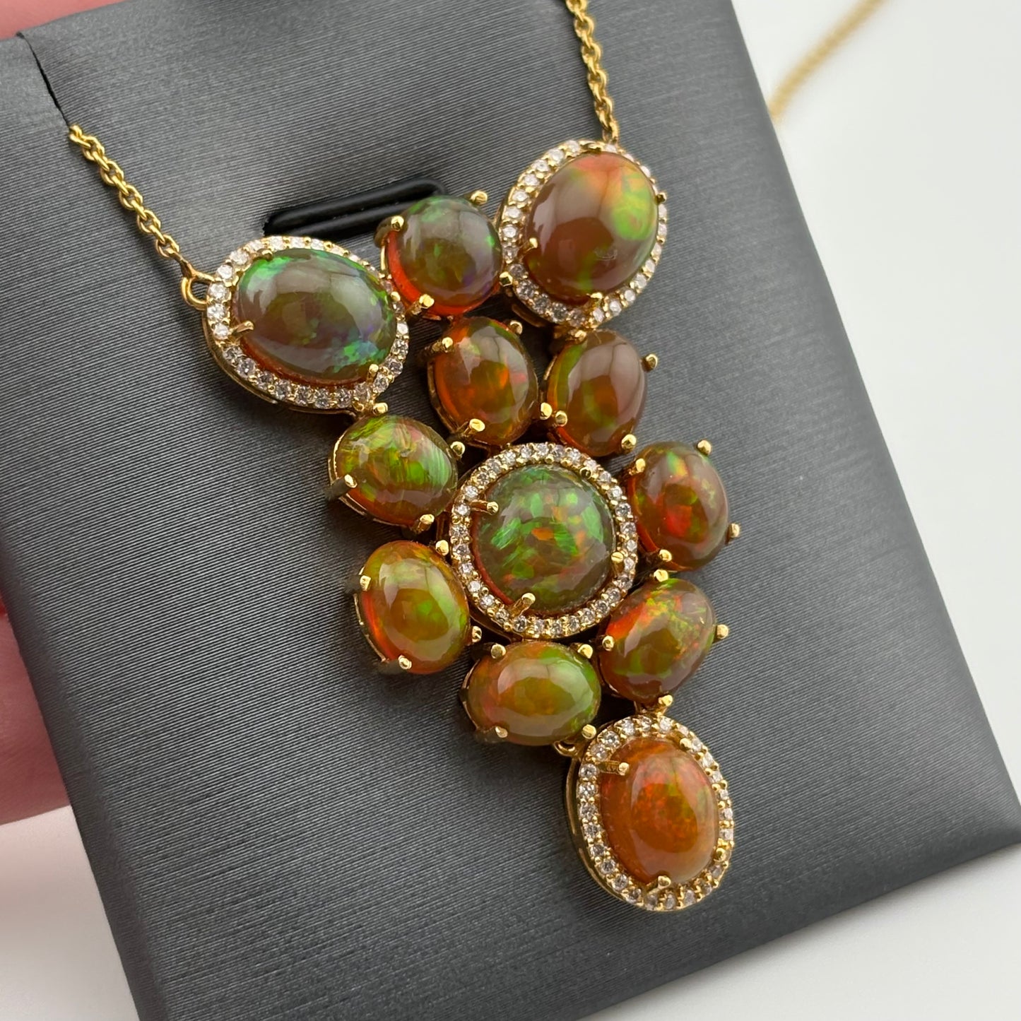 13.35CT Multi-Opal & Diamond Statement Necklace, 18k YG