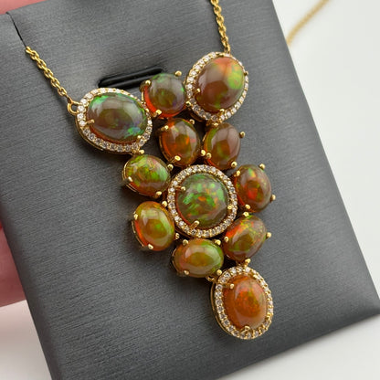 13.35CT Multi-Opal & Diamond Statement Necklace, 18k YG