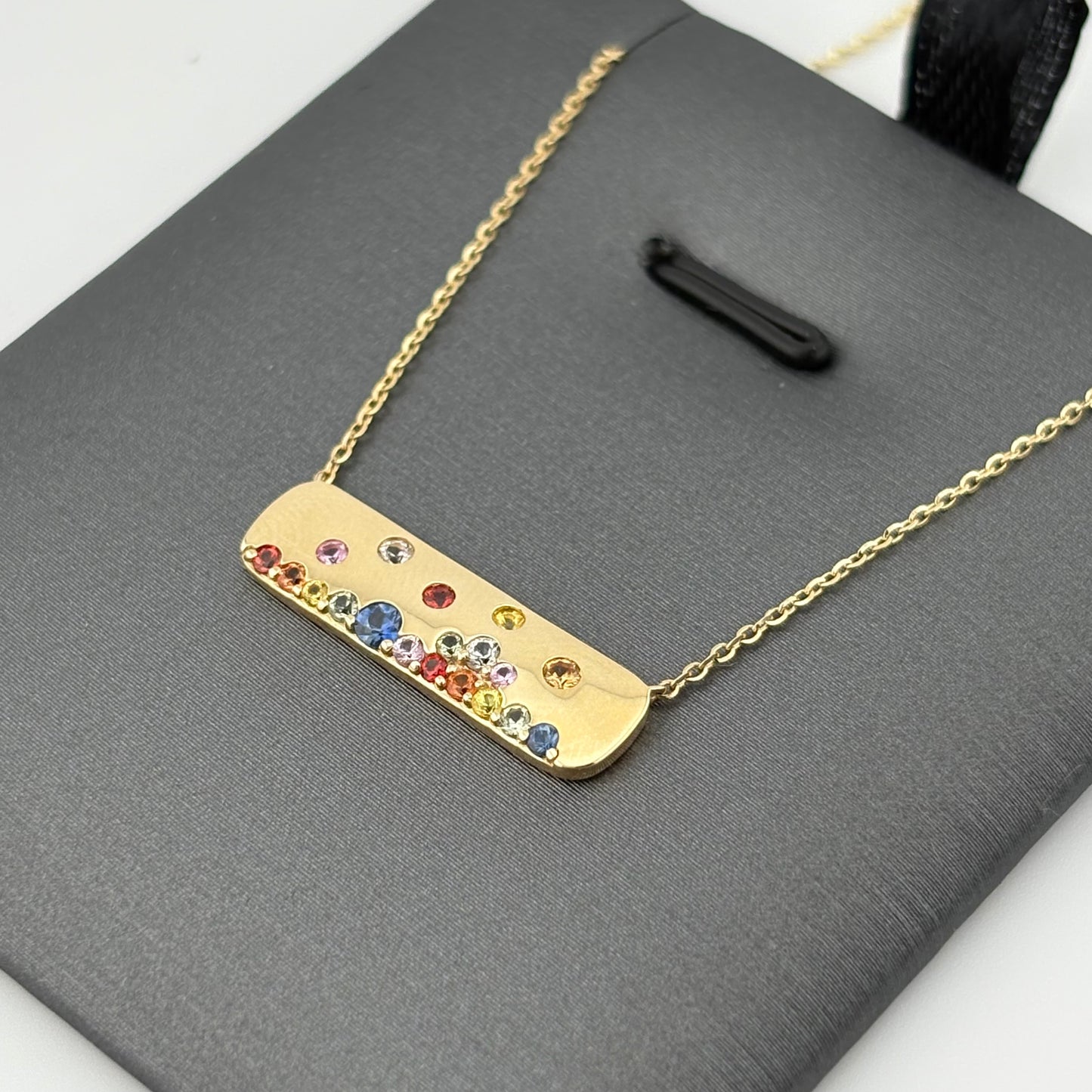Multicolor Sapphire Bar Necklace, 14K Yellow Gold