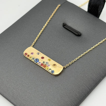 Multicolor Sapphire Bar Necklace, 14K Yellow Gold