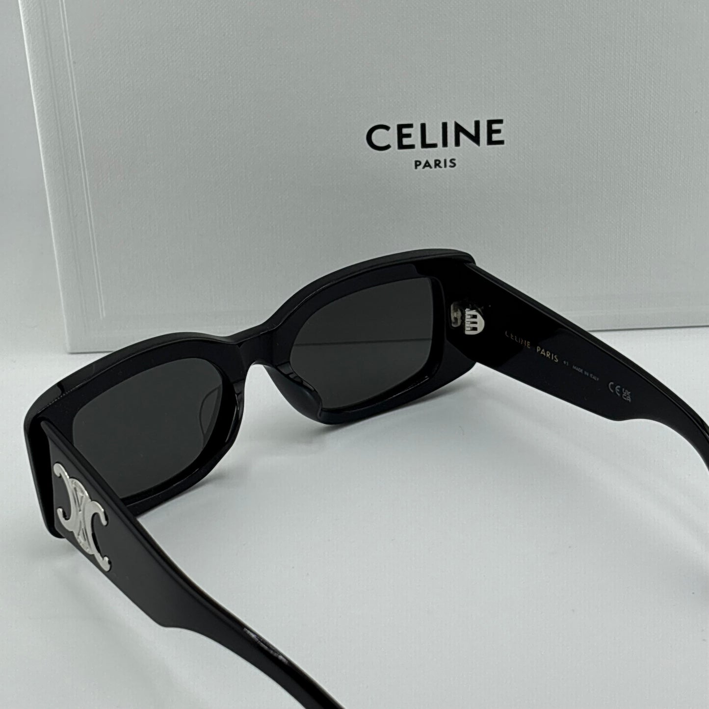 Celine Triomphe Rectangular Sunglasses, Black/Silver