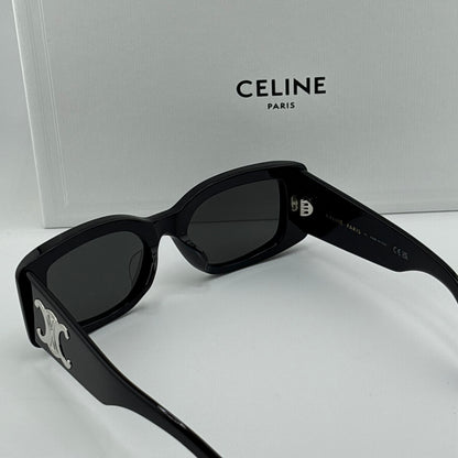 Celine Triomphe Rectangular Sunglasses, Black/Silver