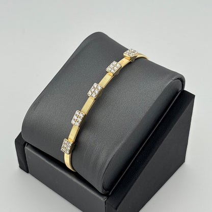 Diamond Flexible Open Cuff Bangle 14K Yellow Gold