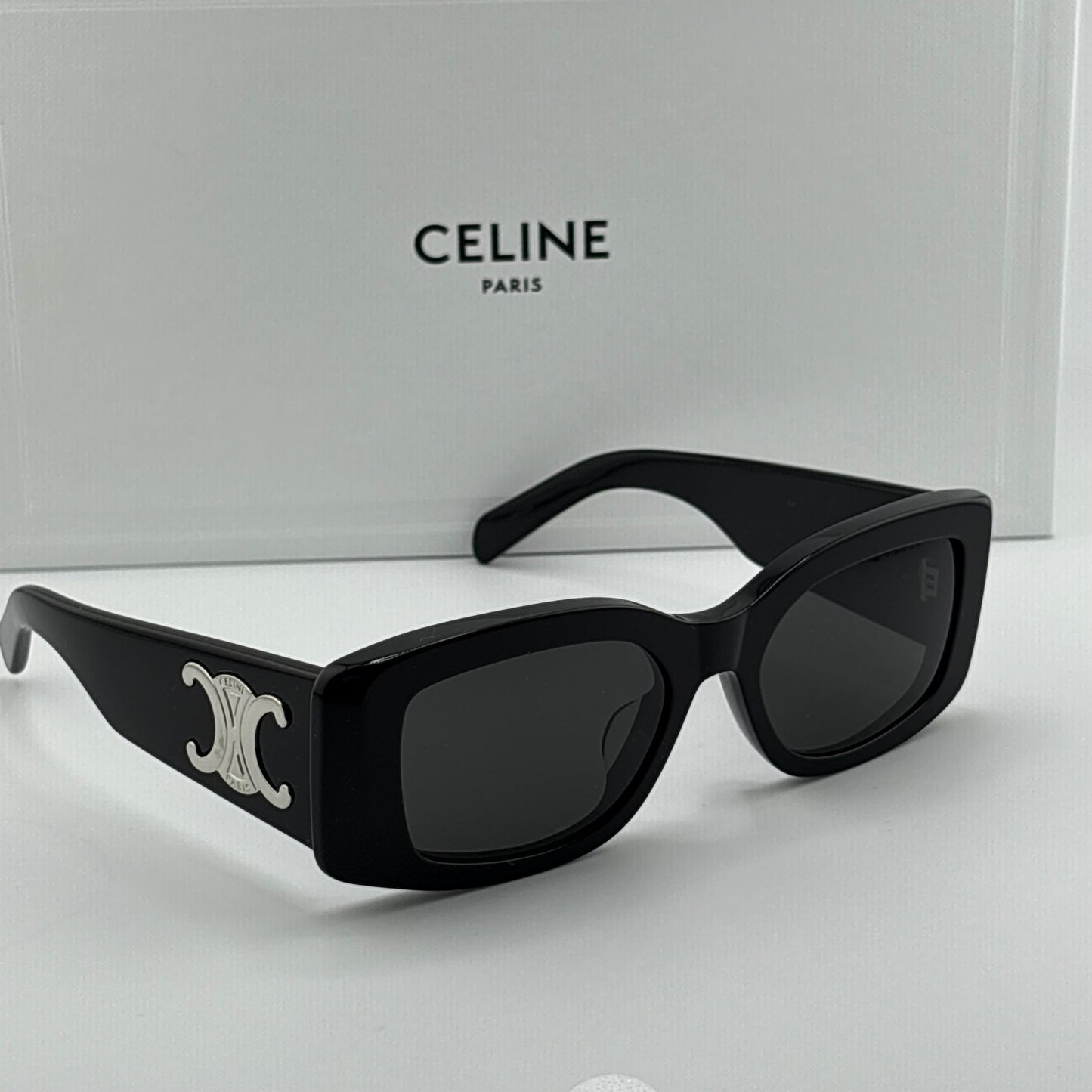 Celine Triomphe Rectangular Sunglasses, Black/Silver