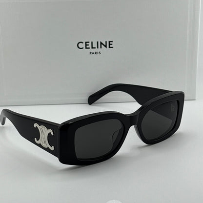 Celine Triomphe Rectangular Sunglasses, Black/Silver