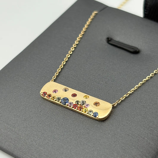 Multicolor Sapphire Bar Necklace, 14K Yellow Gold
