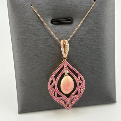 3.00CT Conch Pearl (Rare!), Pink Sapphire & Diamond Necklace, 18K Rose Gold