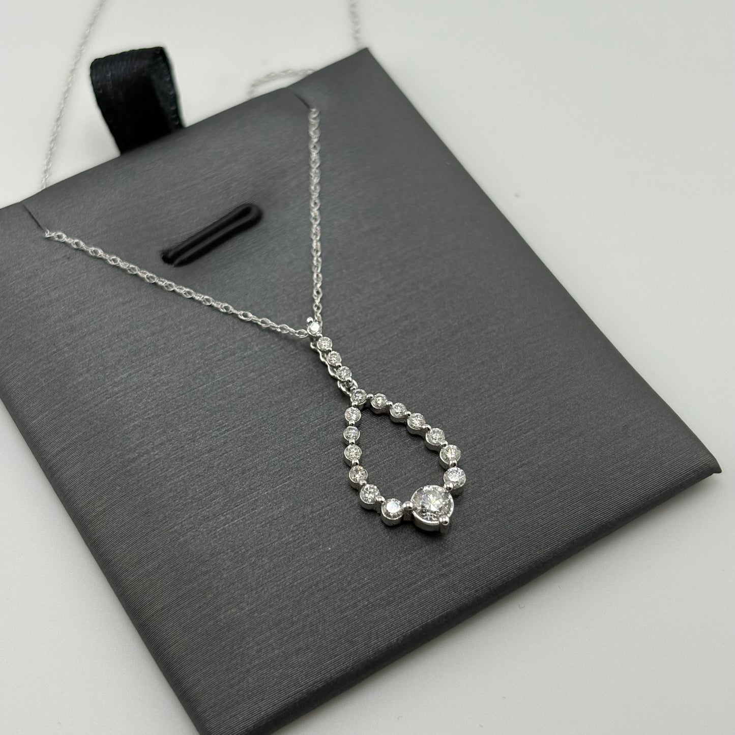 14K White Gold Diamond Teardrop Necklace