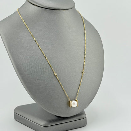 18K Yellow Gold Pearl & Diamond Station Necklace
