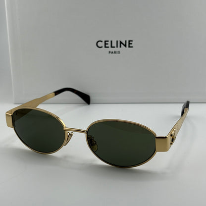 Celine Metal Triomphe Sunglasses, Gold Oval