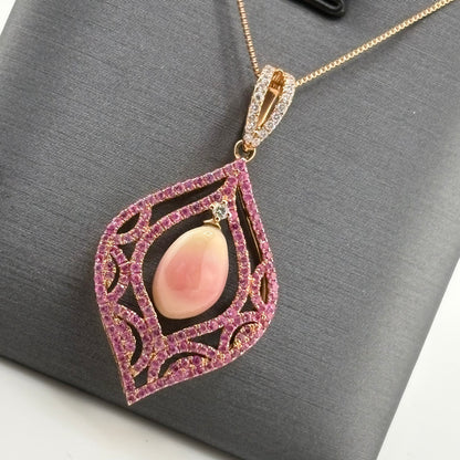 3.00CT Conch Pearl (Rare!), Pink Sapphire & Diamond Necklace, 18K Rose Gold